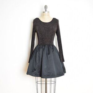 vintage 90s dress CACHE black glitter stretch knit satin full short prom party M